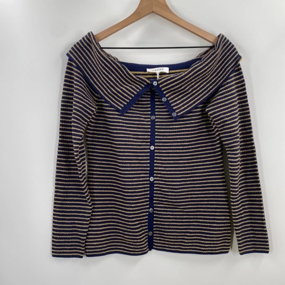 FRAME Striped Off-The-Shoulder Sweater, sz S - Picture 6 of 10